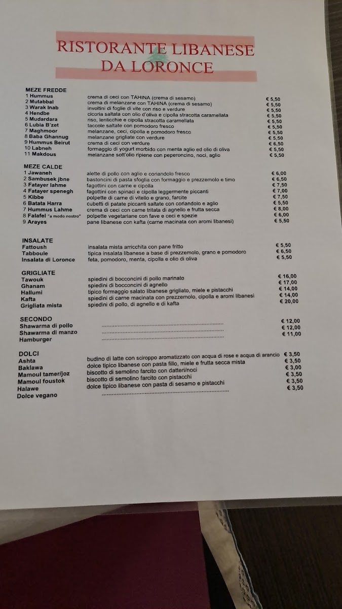 Menu Ristorante Libanese Da Loronce-4