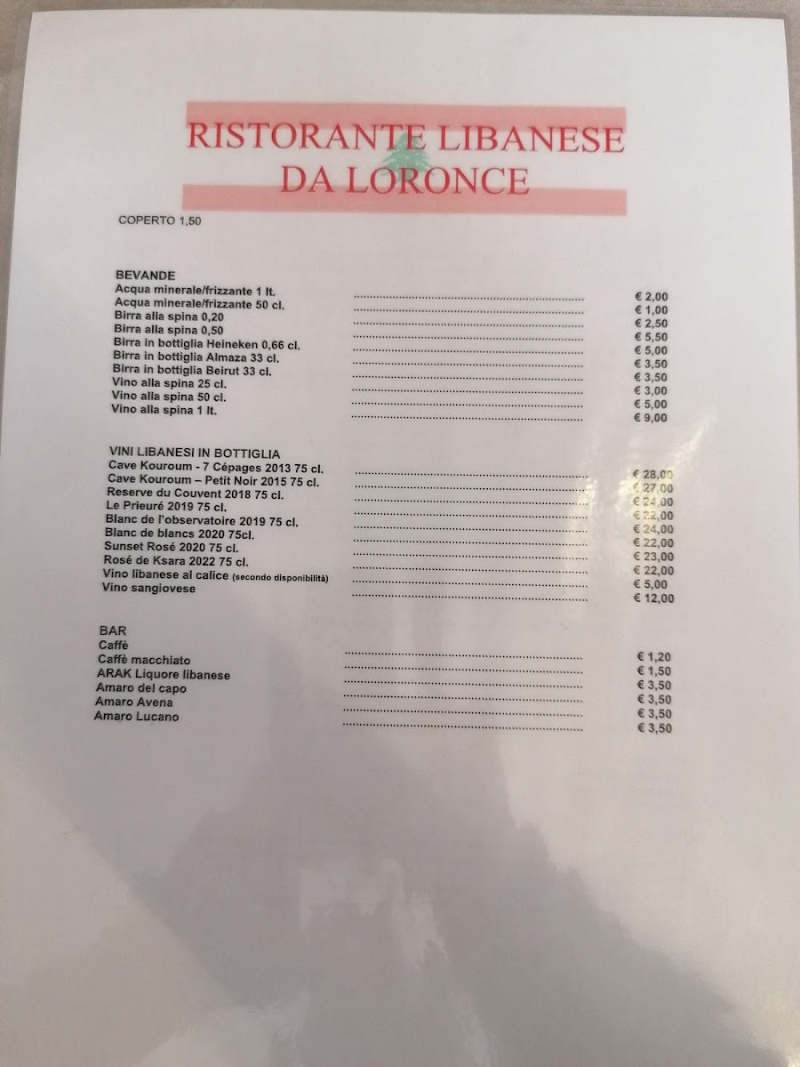 Menu Ristorante Libanese Da Loronce-6