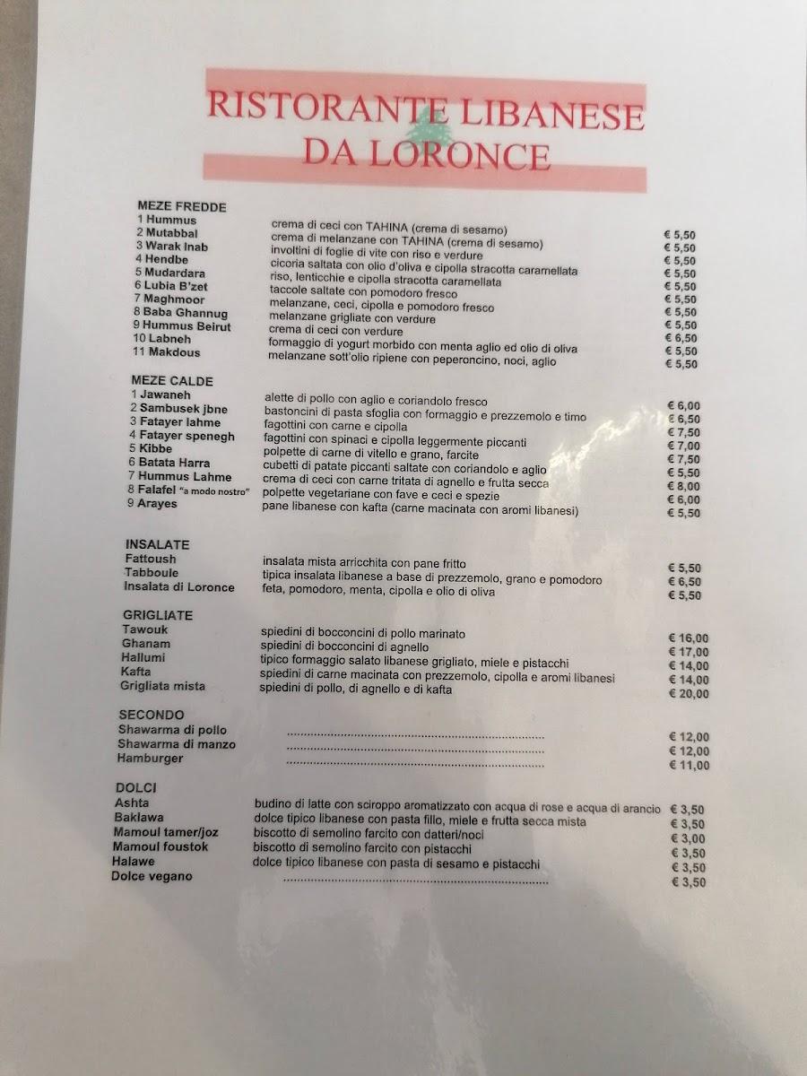 Menu Ristorante Libanese Da Loronce-9